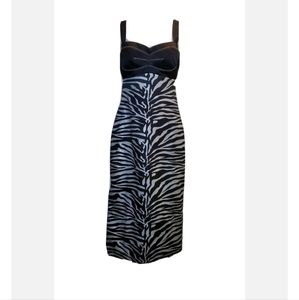 NWT Prabal Gurung Womens Sheath Zebra Print Midi Dress Black White Silver Size 0
